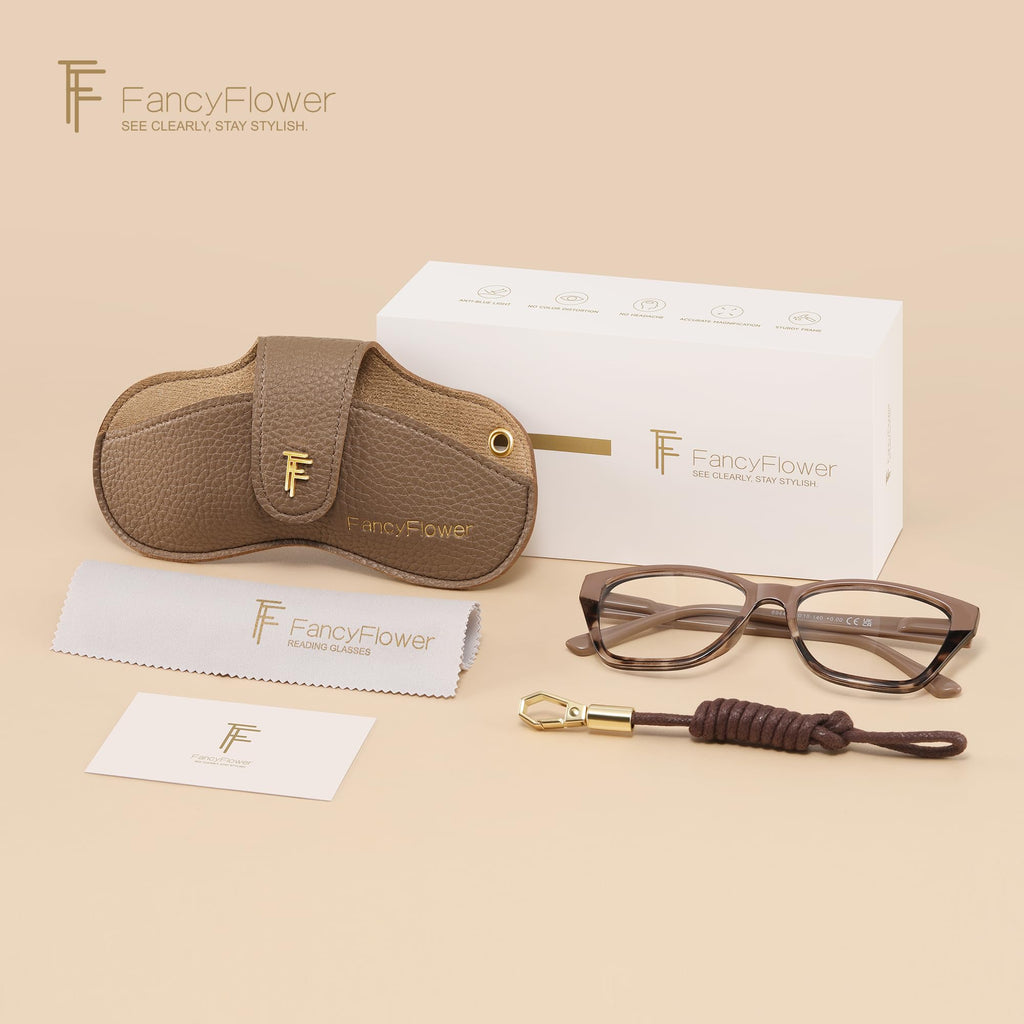 FancyFlower Cateye Reading Glasses for Women - Mocha Muse 2.5x Readers