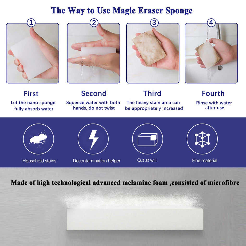 Magic Sponge Eraser, 50 Pack Melamine Sponge Sheets Foam in Bulk, All-Purpose Large Kitchen Dish Cleaning Pads, White Nano Scrub Non-Scratch Cleaner for Household, Bathroom, Wall