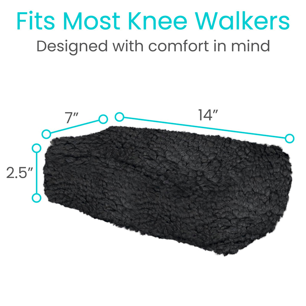 Vive Mobility Knee Scooter Pad Cover - Soft Plush Adult Sheepskin Memory Foam Cushion, Walker Accessory for Knee Roller, Padded Accessories Leg Cart Improves Comfort with Injury, Universal Fit (Black)