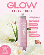 Evian Glow Facial Mist | Hydrating Mineral Water Face Spray with Aloe & White Tea | Dewy Setting Mist & Toner for Glowing Skin | Facial Spray to Refresh, Balance, & Enhance Makeup