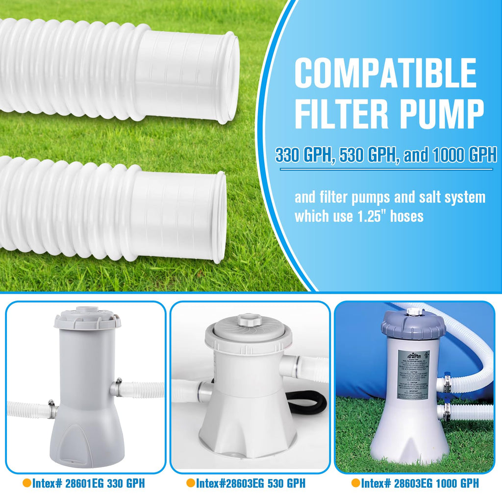 Pool Hoses for Above Ground Pools,1.25 x 59 Inch Pool Filter Hose,Compatible with Intex Filter Pump 607,637 With 8 Metal Clamps (4 Pack)(4)