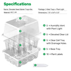 Bonviee 10-Pack Seed Starter Trays, Tall Dome, Base, 12-Cell Tray, Clear