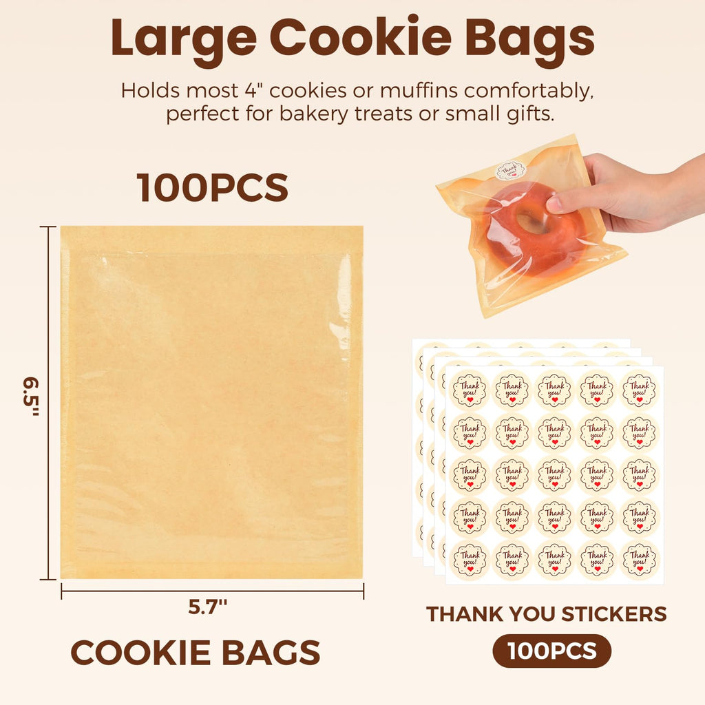 100Pcs Cookie Bags with Seal, Premium Cookie Packaging Bag SFIUYLB