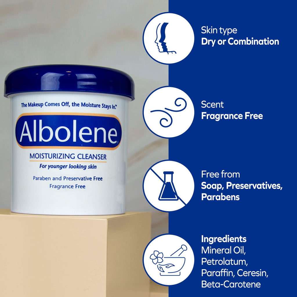 Albolene Moisturizing Cleanser & Makeup Remover Balm - Fragrance-Free Facial Cream for Cleansing & Hydration - Multi-Use Skincare for All Skin Types - No Harsh Chemicals - 12 oz (Pack of 2)