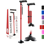 HONEYBULL Walking Cane for Men & Women Foldable, Adjustable, Heavy Duty, Free Standing, All Terrain, Collapsible Walking Sticks for Seniors & Adults (Red)