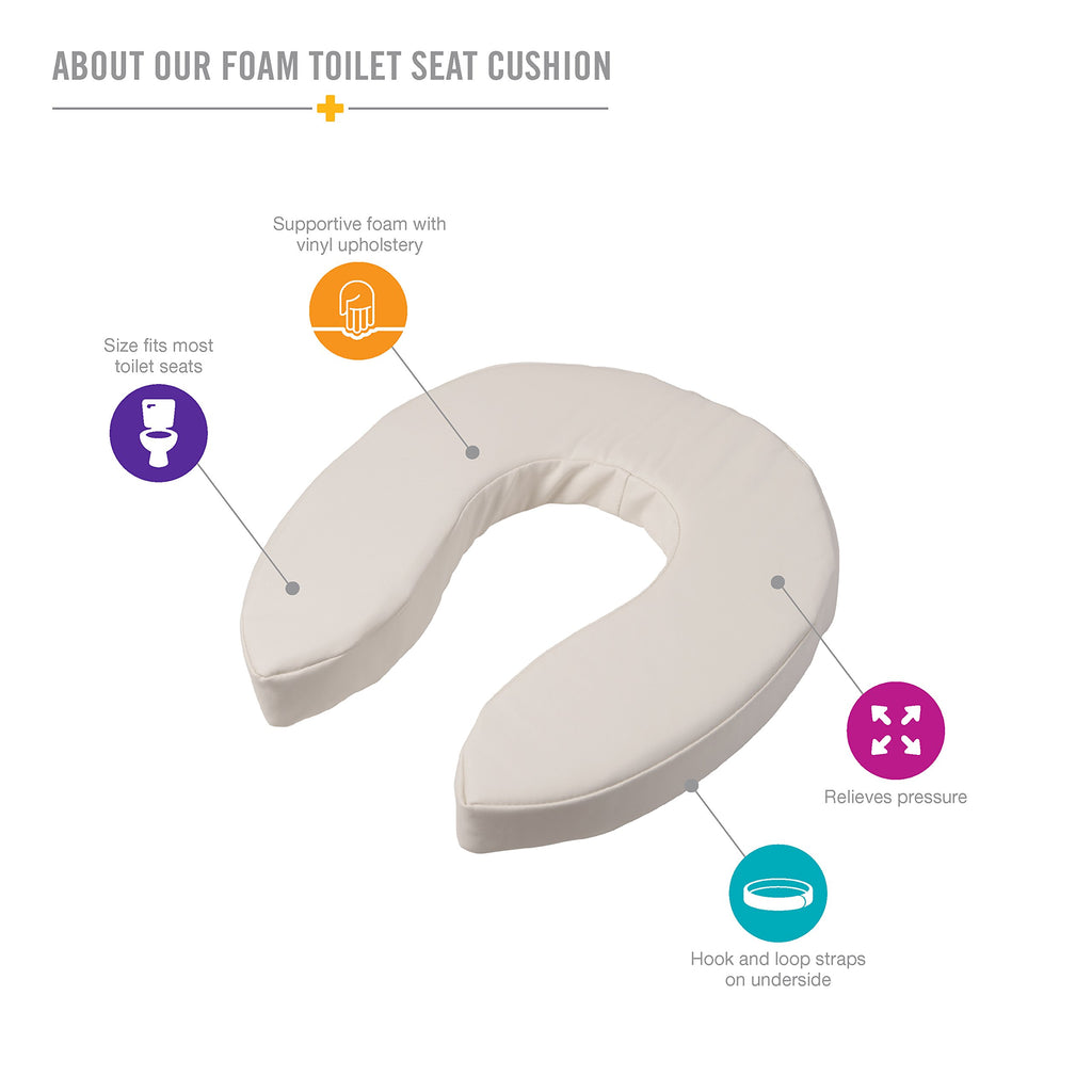DMI Raised Toilet Seat Cushion and Cover to Add Extra Padding the while Relieving Pressure, Tear Resistant, FSA & HSA Eligible, 2 Inch Pad, White