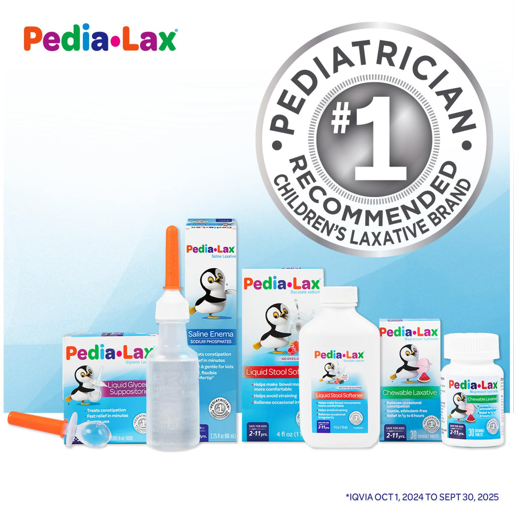 Pedia-Lax Liquid Glycerin Suppositories for Kids Ages 2-5, Gentle Constipation Relief Laxative for Children, 6 Count, Pack of 24