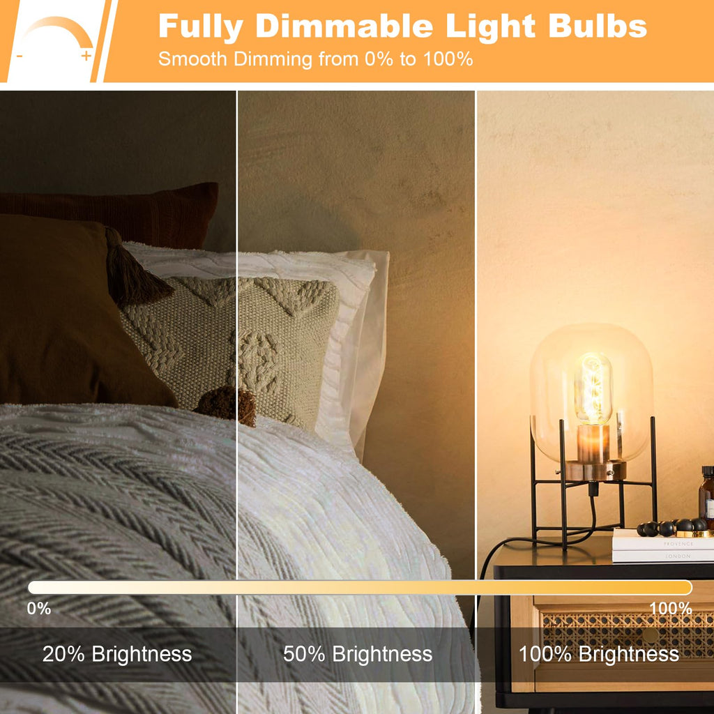 Owilukie E26 LED Bulb 6W Equivalent 60 watt, Vintage Edison Bulbs, Warm White 2700K Amber E26 Edison Bulb dimmable,Tubular T14 T45 LED Light Bulb, AC120V,500lm,CR90+,Glass,Pack of 4