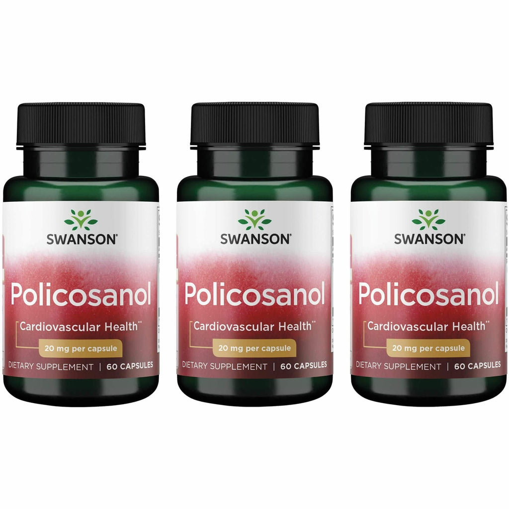 Swanson Policosanol - Supplement Helps Support Cardiovascular Health - All Natural Formula Aids Good Heart Health & Function - Helps Maintain Healthy Cholesterol Levels (60 Capsules, 20mg each) 3 Pack
