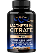 Magnesium Citrate Capsules 1000mg | High Absorption Supplement - Sleep, Muscle & Heart Support - Vegan | Non-GMO - Made in USA - As Powder | Pills | Tablets - 120 Capsules, 2 Month Supply