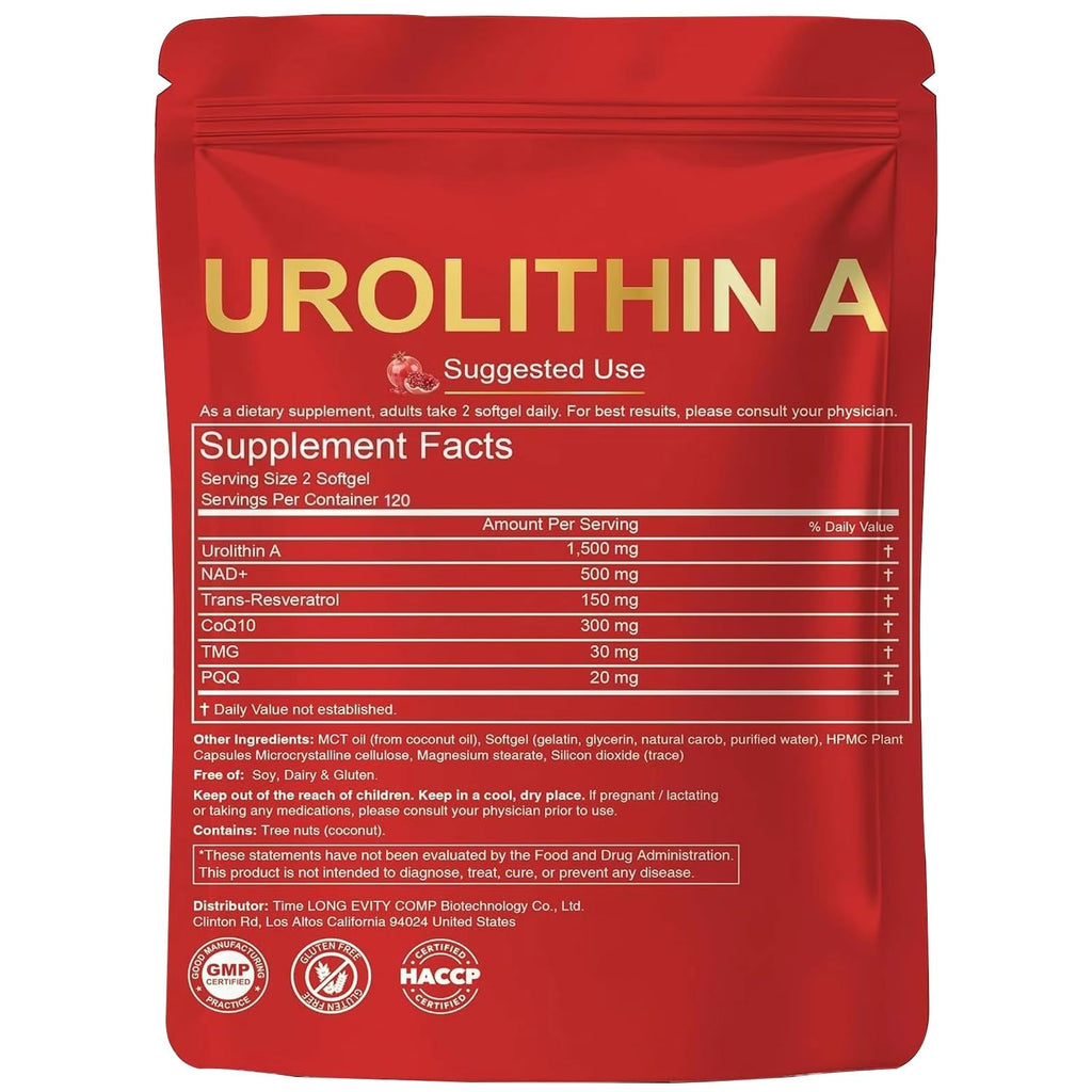 Urolithin A Supplement 2500mg with NAD+, Resveratrol, CoQ10 & PQQ, High Potency 5-in-1 Longevity Formula, Mitochondrial Support for Healthy Aging, Energy & Muscle Strength, 120 Softgels