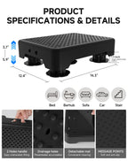 LIFTOZA Adjustable Step Stool for Adults, Bed Step Stools, 600 LBS Capacity Safety Wide Step Platform, Indoor and Outdoor Steps for Seniors, Non-Slip Stepping Stool Elderly Assistance, Black