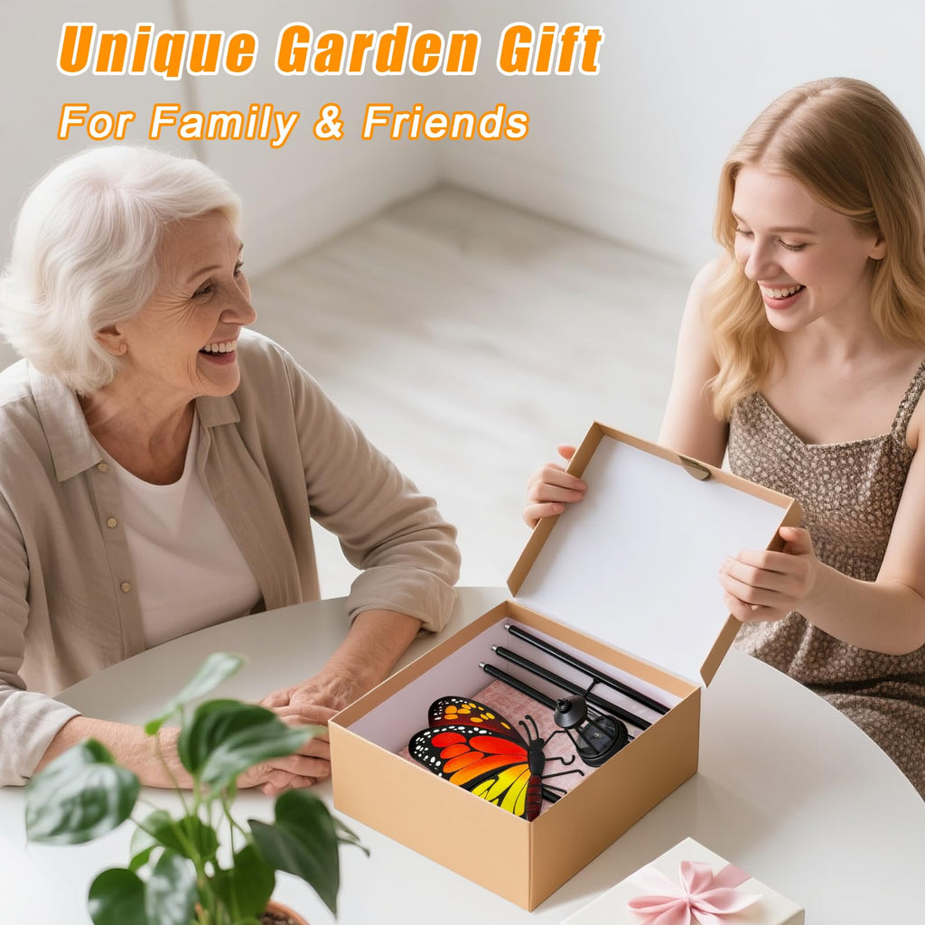 Solar Garden Light Outdoor, Waterproof Metal Butterfly Stake with Lantern