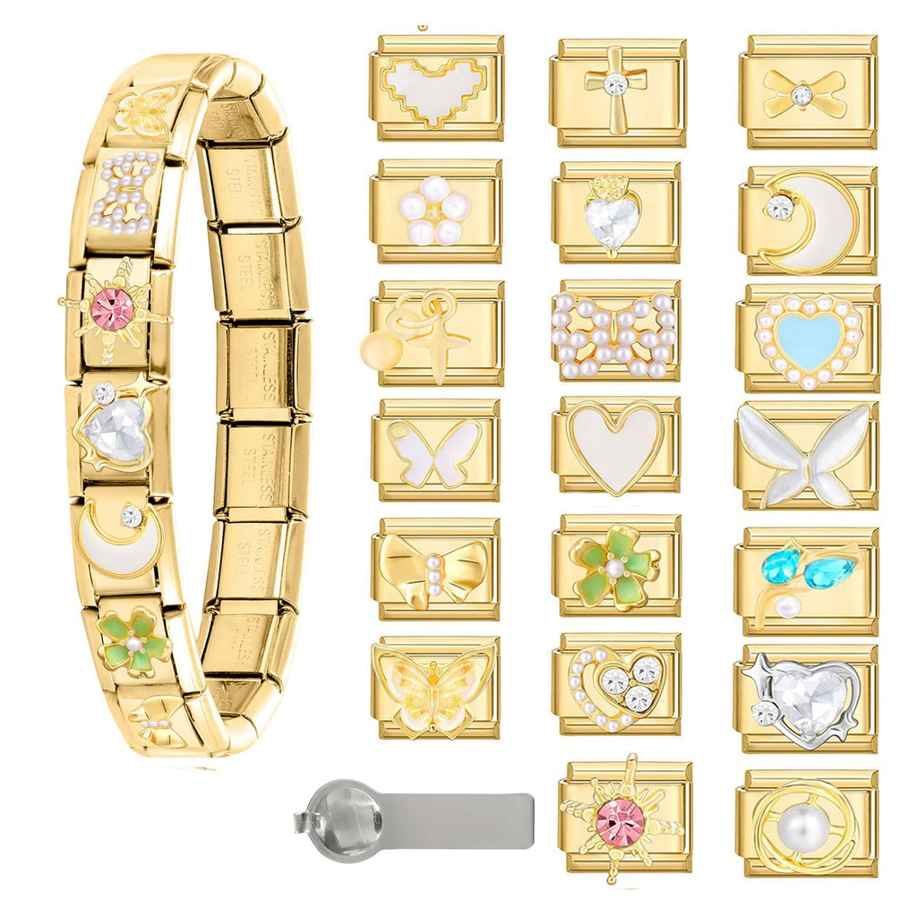 Italian Charms Bracelet Gold Sets with 1Pcs Starter Brascelet 20Pcs Charms