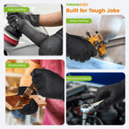 TREEGO 10 Mil Black Nitrile Gloves Heavy Duty — 3D Diamond Texture Grip, Latex Free Disposable Rubber Mechanic Gloves, X-Large, 100 Count