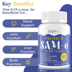 1200 MG SAM e Supplement for Brain, Mood, Joint, and Liver, High Absorption SAM-e (S-Adenosyl-L-Methionine) with CoQ10, 5-HTP, Enteric Coated 120 Tablets, Vegan