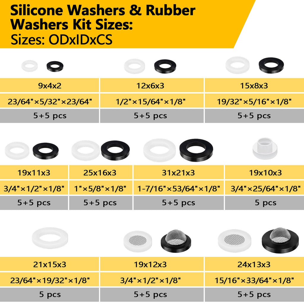 NBRINGO 258 PCS Faucet Washers Assorted Kit - 32 Sizes Plumbing Hose Bib Washer Repair Kit for Spigot Repair, Sink, Valve Stem, Hose Nozzle, Outdoor Faucet - Leak Repair