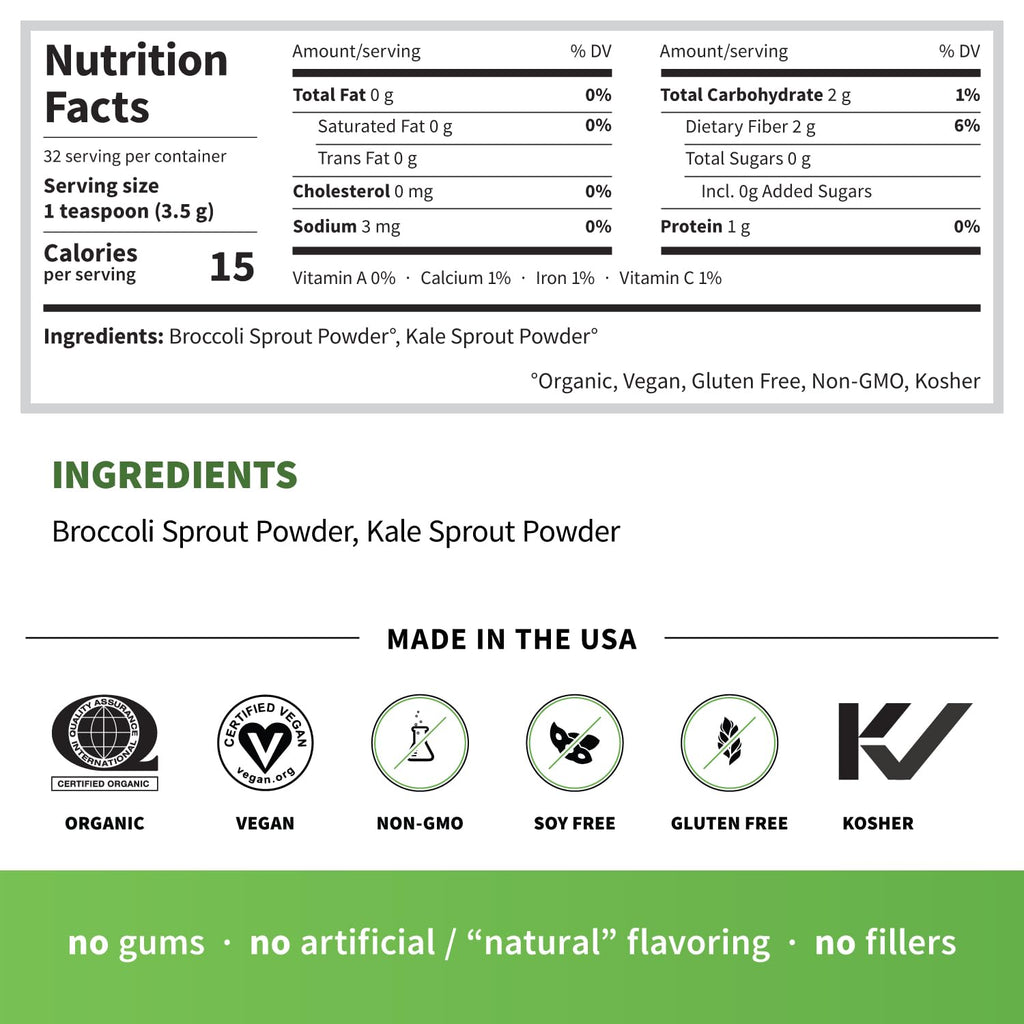 Sprout Living Broccoli and Kale Organic Sprout Mix, Freeze Dried Superfood Greens Powder, 100% Pure, Vegan, Non-GMO, Gluten Free (4 ounces, 32 servings)