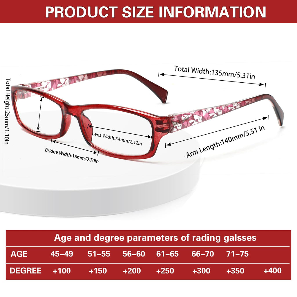 Kerecsen Computer Reading Glasses for Women Blue Light Blocking Glasses for Reading Fashion Pattern Print Eyeglasses for Womens(Mix Color -7, 1.50)