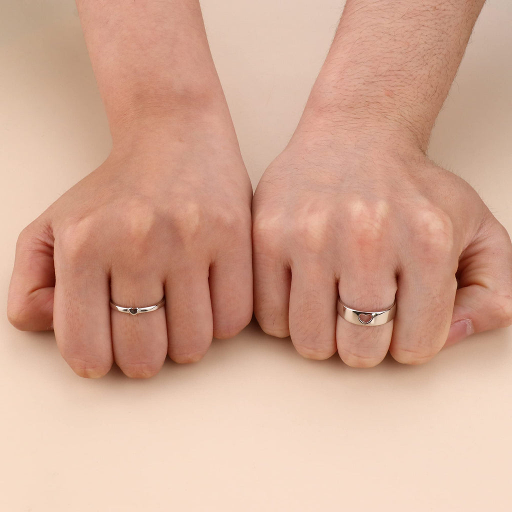 MILACOLATO 2Pcs S925 Sterling Silver Heart Matching Rings for Couples