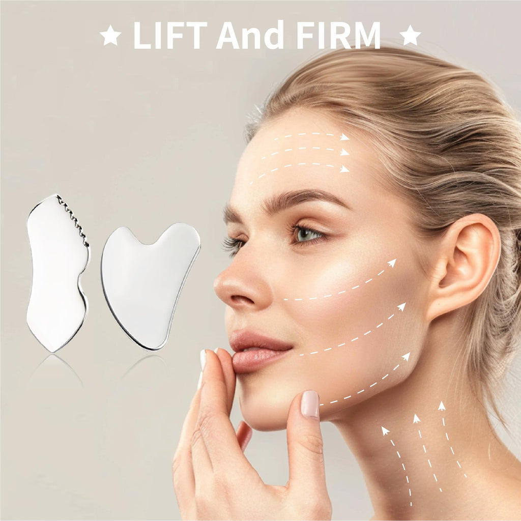 LeMeeOly 3pcs Stainless Steel Gua Sha Facial Tools & Eye Cream Applicator Metal GuaSha Set for Face Body, Detailer Gua Sha Lymphatic Drainage Massager,Guasha Face Sculpting Tool
