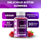 Vitamatic Biotin Gummies 10,000 mcg for Stronger Hair, Skin & Nails - 60 Vegan Gummies - Also Called Vitamin B7 (6 Bottles)