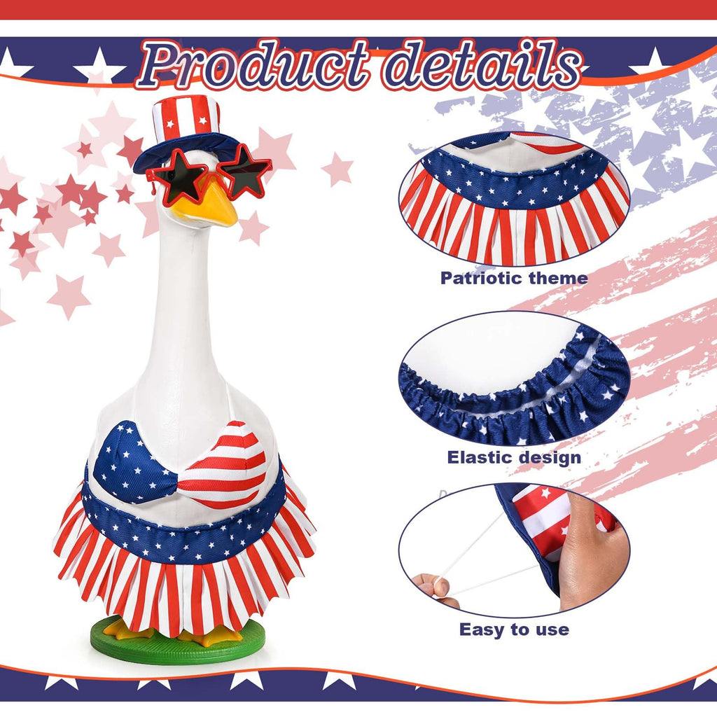 4th of July Bikini Goose Outfit Patriotic Porch Goose Clothes for Independence Day & Memorial Day Fits 23" Cement Plastic Goose Statue for USA 250th Anniversary Summer Outdoor Garden Yard Patio Decor