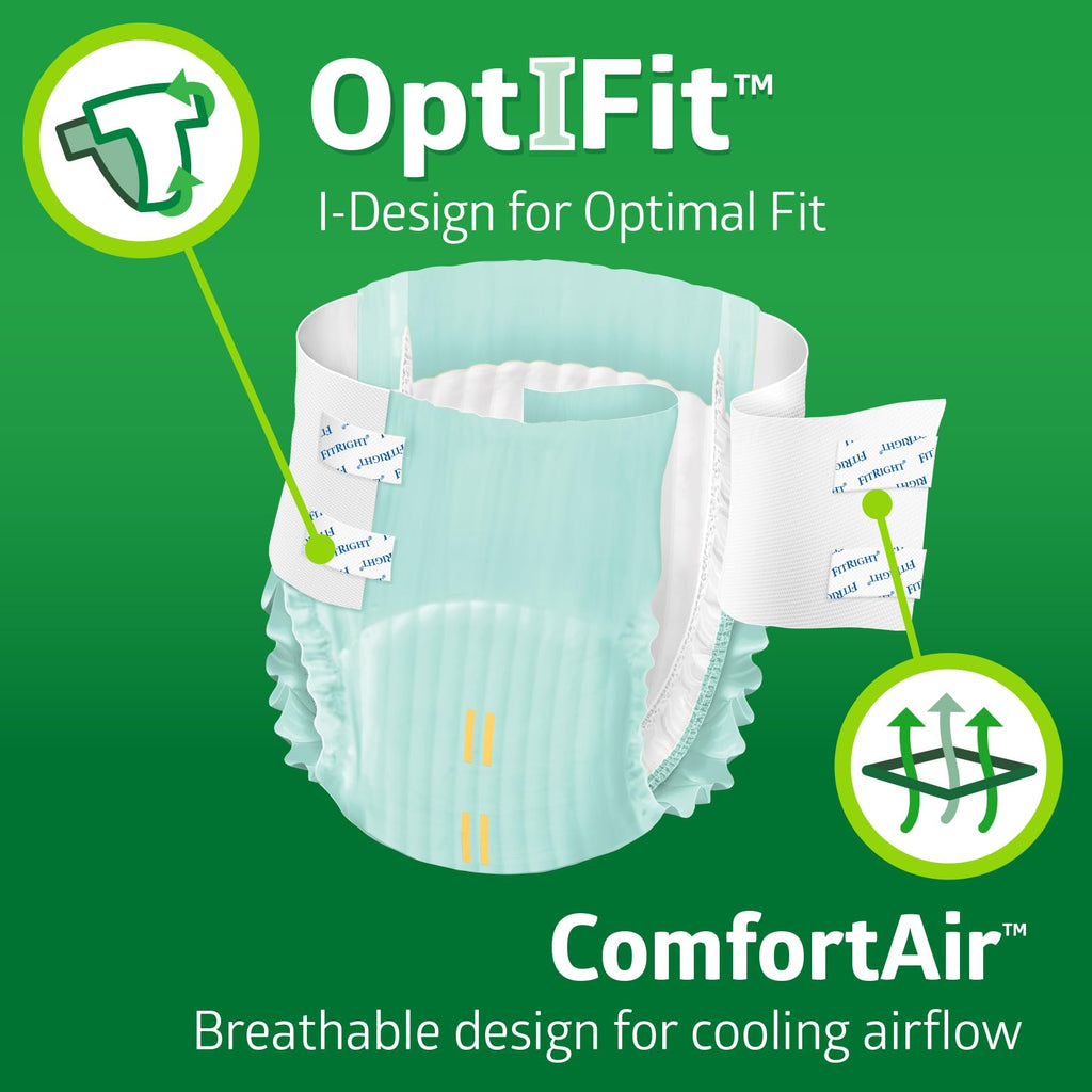 FitRight Extra+ Adult Diapers, Disposable Incontinence Briefs, Leak-Proof Diaper, Absorbent Briefs for Men and Women, Maximum Protection, 2XL, 60 – 70 in, 20 Briefs per Bag