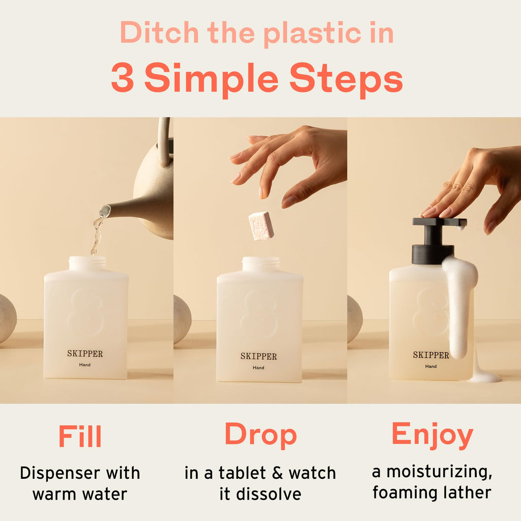 Tirtyl Skipper Foaming Hand Soap Tablet Refills - 12 Pack - 96 fl oz total (12x 8 fl oz) - Rebranded - Compostable Packaging - Bergamot, Blue Cypress & Sage