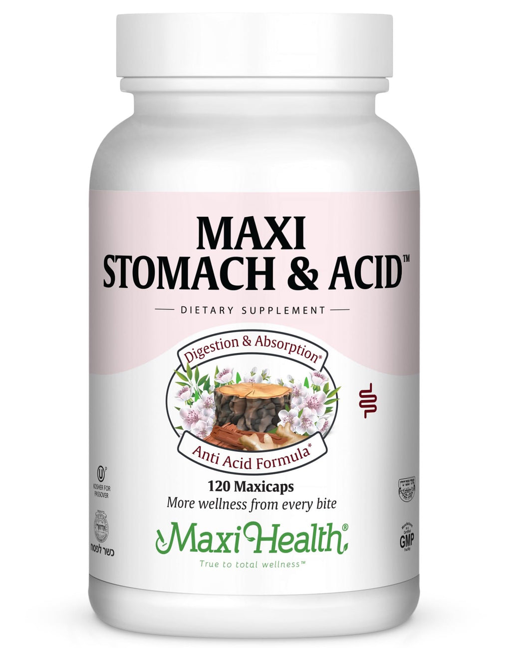 Maxi Health Stomach Soothe – Full Spectrum Acid Soothe Formula for Occasional Digestive Concerns & Stomach Comfort – Made with Slippery Elm Bark Powder – Kosher, 120 Capsules