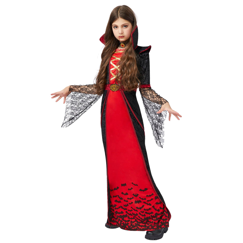 Spooktacular Creations Royal Vampire Costume for Girls, Deluxe Set Halloween Gothic Victorian Vampiress Queen Costume for Dress Up Party