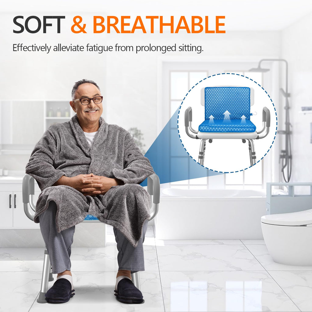 AnyForce Shower Seat Cushion-Non-Slip 4D Mesh Shower Chair Mat with Backrest Cushion for Elderly,Senior,Handicap,Disabled (Blue, Standard)