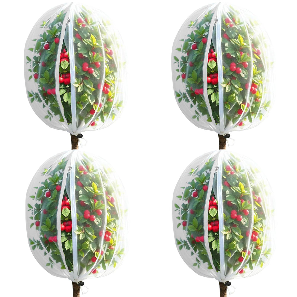 4 Pack Bird Netting Bags for Garden Protection, 3.3 x 4.6 FT Insect Barrier Mesh Covers with Zipper Drawstring, Fruit Tree Netting for Blueberry Bushes Tomatoes Vegetables and Outdoor Plants