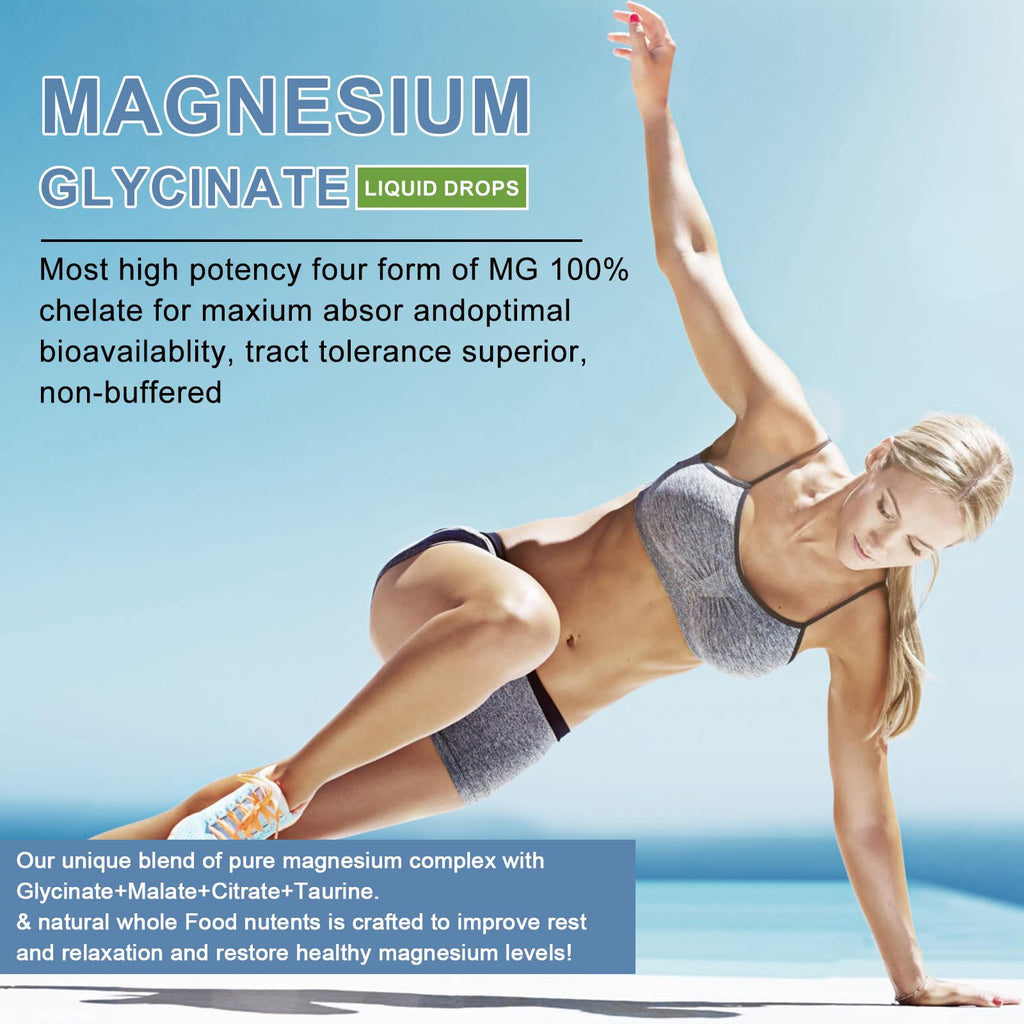 Magnesium Glycinate Liquid Drop - 4 Synergistic Magnesium Complex - Plus Potassium,L-Theanine,Vitamin B,C,D3,K2- Support Sleep, Calm, Heart, Nerves, Muscles - High Absorption - Sugar-Free - 1Pack