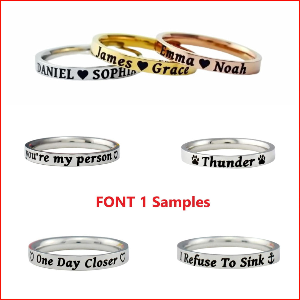 Love Statement Gifts Name Ring - Custom Text Stainless Steel Band Ring, Personalized Gift for Her & Him, for Valentines Day, Anniversary Birthday Graduation Christmas Bridesmaids Wedding
