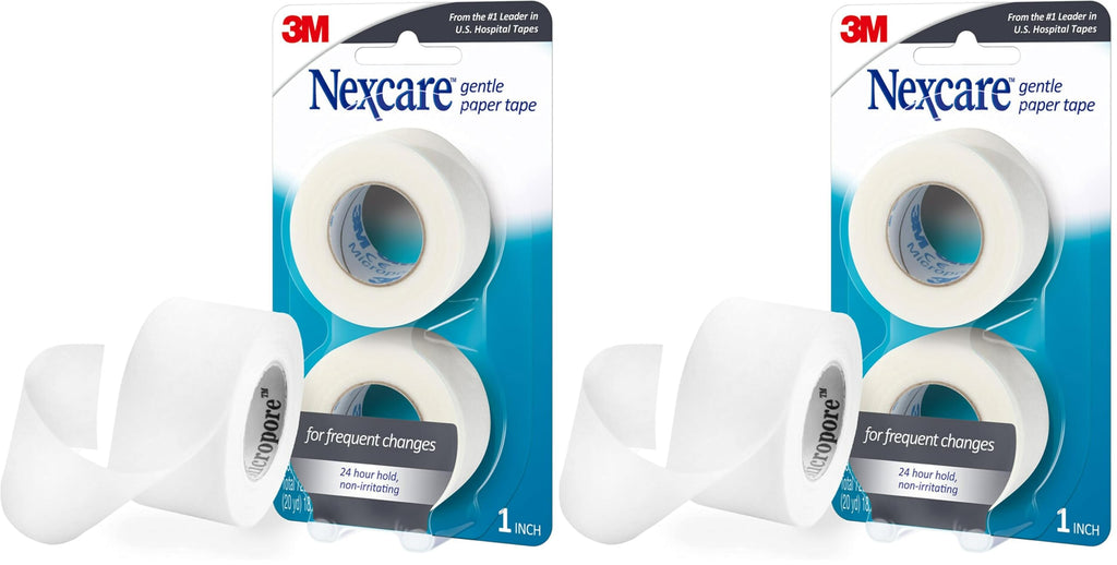 Nexcare Gentle Paper Tape, Medical Paper Tape, Secures Dressings and Lifts Away Gently - 1 in x 10 Yds, 2 Rolls of Tape (Pack of 4)