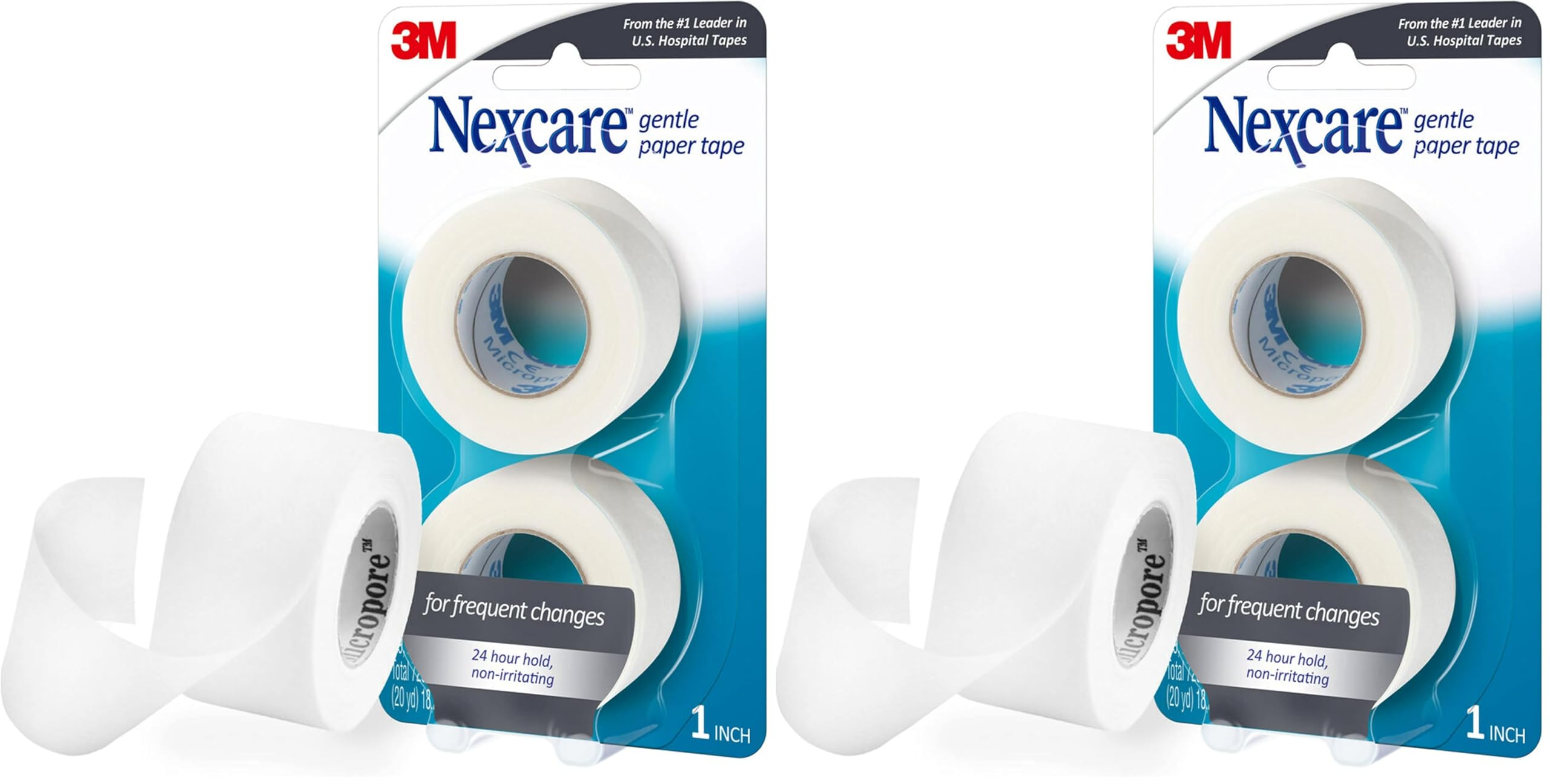 Nexcare Gentle Paper Tape, Medical Paper Tape, Secures Dressings and Lifts Away Gently - 1 in x 10 Yds, 2 Rolls of Tape (Pack of 4)