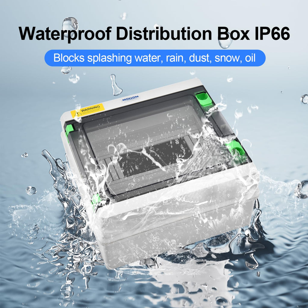 Mollom 5 Way HA Series Power Distribution Box with Bus Bars and Din Rail for Miniature Circuit Breaker MCB,Waterproof IP66,Solar Power Distribution Panel for Indoor and Outdoor Use