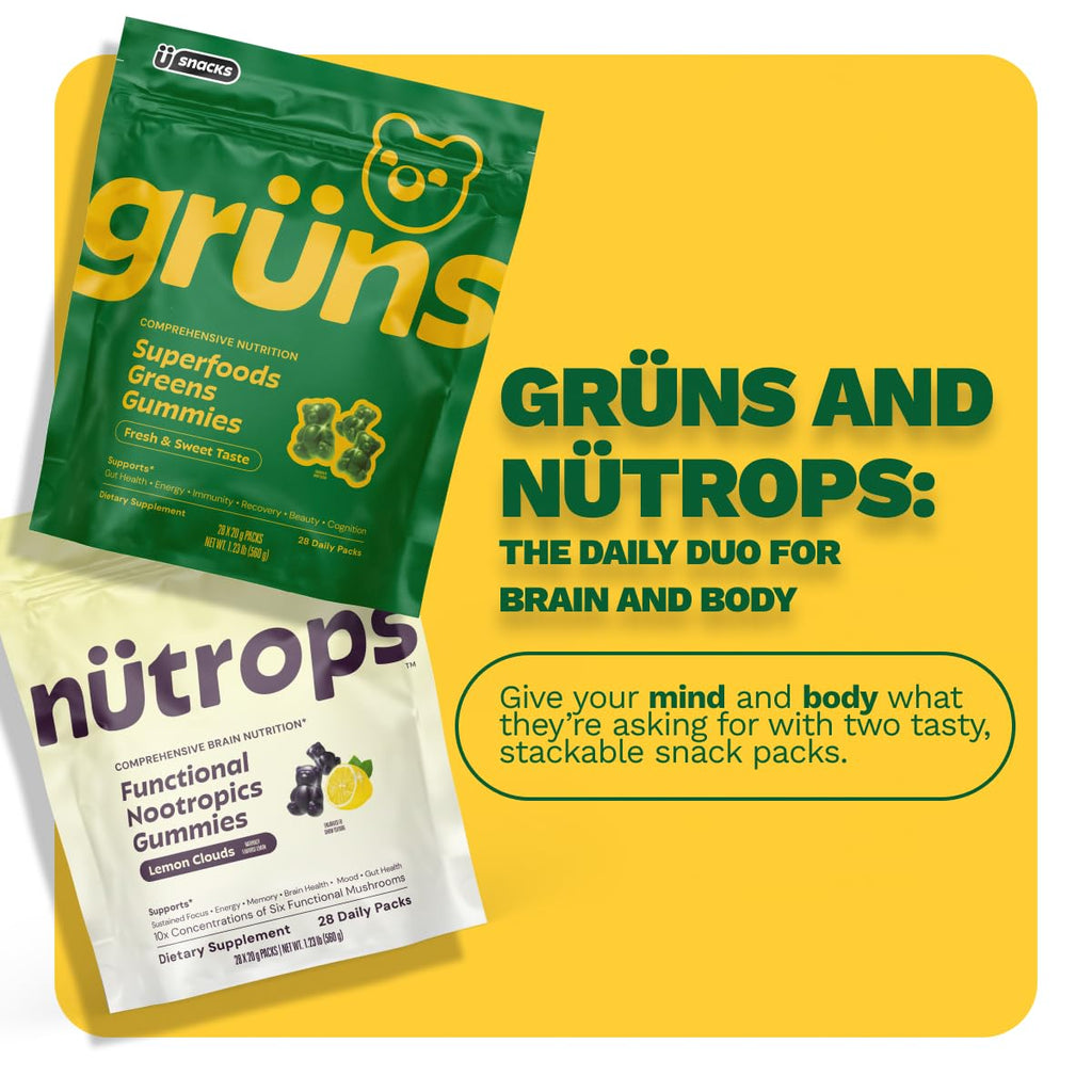 Nutrops Lions Mane Mushroom Gummies for adults, Functional Nootropics, Herbal Brain Supplement for Energy, Brain Health, Cognitive, Memory & Focus, Reishi, Chaga, Cordyceps, Coriolus, 28 daily Packs