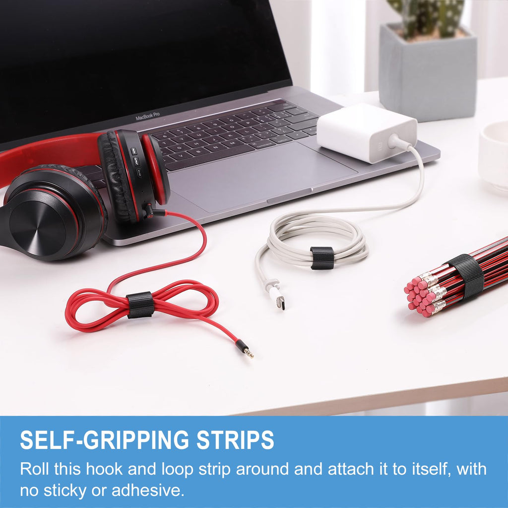 2in x 12ft | Hook and Loop Straps Heavy Duty | Double Sided Self-Gripping Strips | Reusable Multi-Purpose Wrap Roll for Home, Office, Data Center, and More