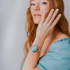 AYANA Turquoise Brass Bracelet | Stone of Healing & Protection | Throat Chakra | December Birthstone | Handcrafted with Ethically Sourced, Natural, Pure Gemstones