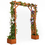 VINGLI Wooden Garden Arbor with Planter, Wedding Arch for Ceremony, Wood Garden Arbour Trellis for Plant Climbing, Pergola for Garden Backyard, Lawn, Outdoor (Golden Brown)