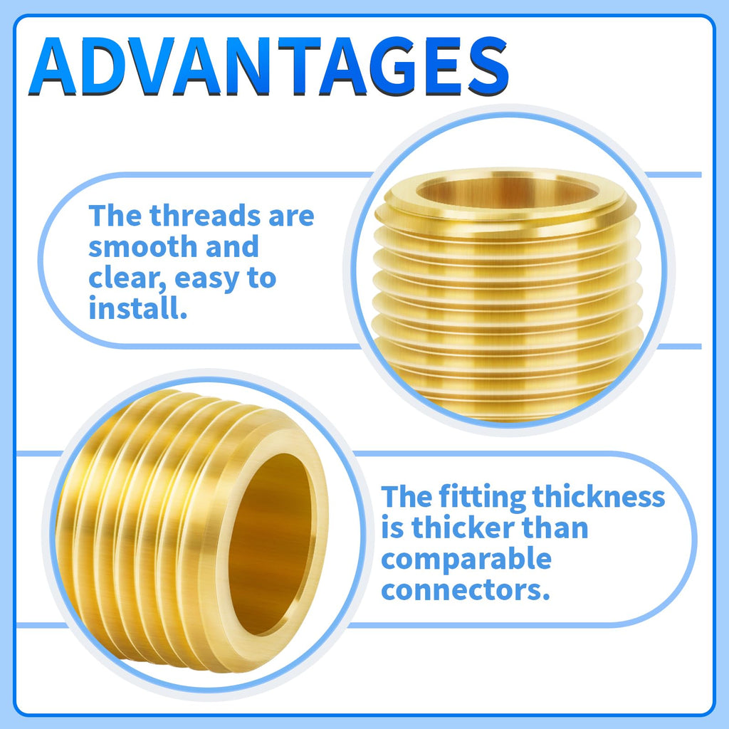 ChillWaves Brass Pipe Fitting, Long Nipple Pipe 3/4" NPT Male x 3/4" NPT Male Thread 2" Length(50MM)(2-PACK)