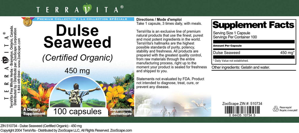 Dulse Seaweed (Certified Organic) - 450 mg (100 Capsules, ZIN: 510734)