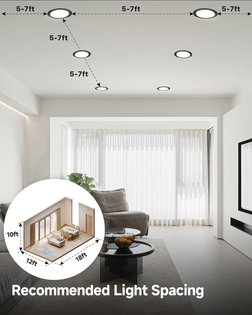 Ensenior 6 Pack 6 inch Black Gimbal Led Recessed Light, 5CCT 2700K-5000K, 360°+90° Rotatable, Dimmable, Aluminum, CRI90+, 1300LM 12W 120V, Eyeball Recessed Lighting, Directional Can Light, ETL&FCC