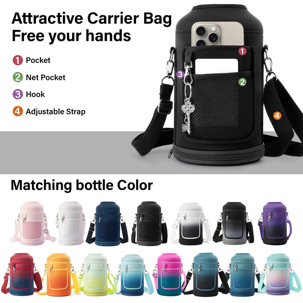 DYSANKY Insulated Water Bottle with Straw Lid & Portable Carrier Bag, 64oz
