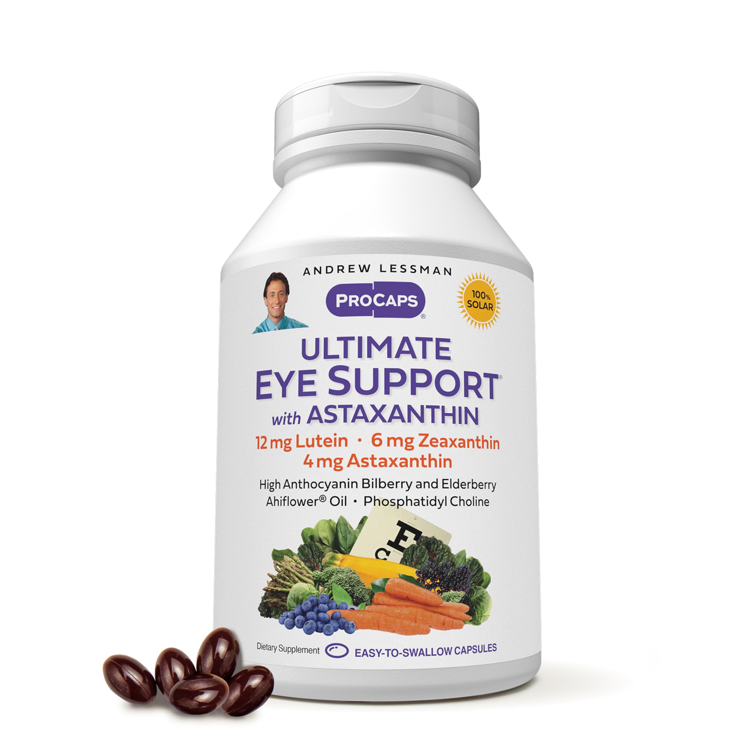 ANDREW LESSMAN Ultimate Eye Support with Astaxanthin 60 Softgels - 12mg Lutein, 6mg Zeaxanthin, 4mg Astaxanthin, Bilberry. Key Nutrients to Support Eye Health, Promote Healthy Vision. No Additives