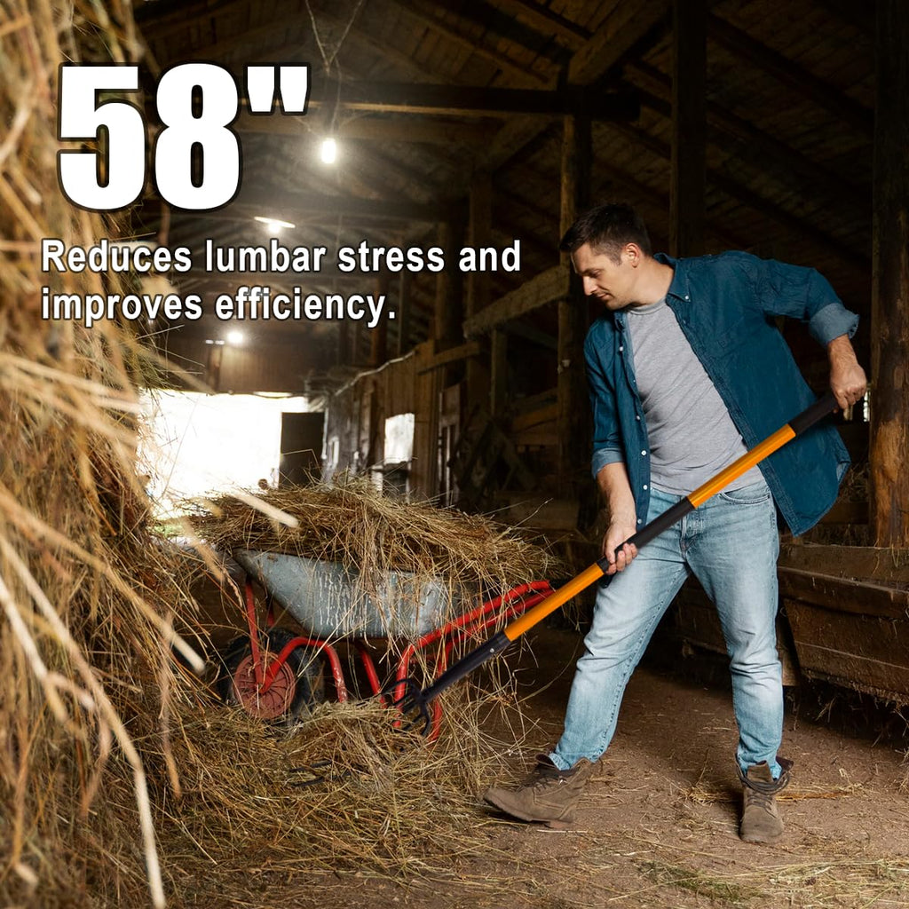VNIMTI Pitch Fork for Gardening, 5 Tine Pitchfork Heavy Duty with Fiberglass Handle, 58 Inches