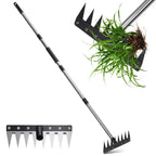 Garden Weed Pulling Tool with Long Handle, Garden Hoe and Weed Rake