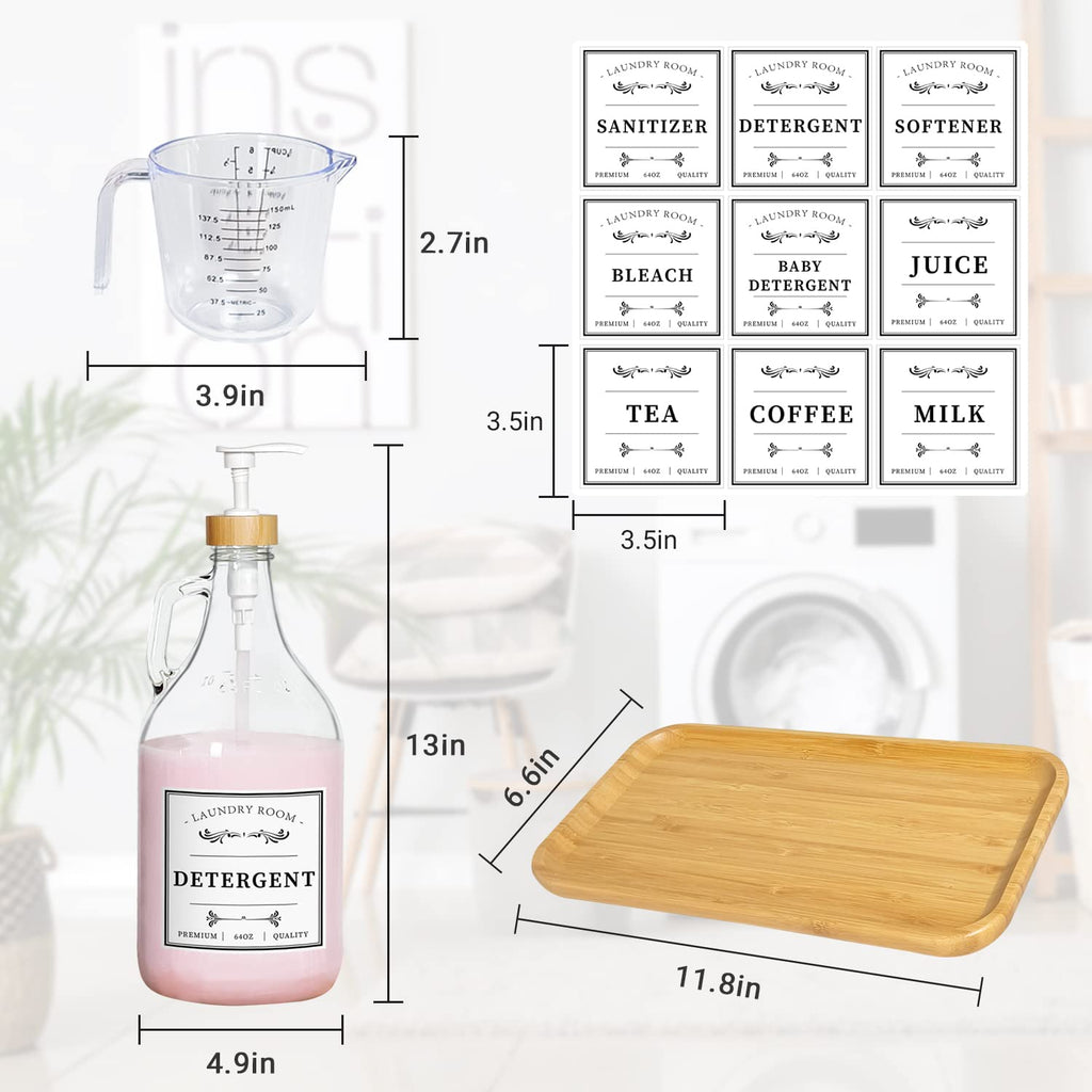 LIKAJON 2 Pcs Glass Laundry Detergent Dispenser Bottle, 64 oz